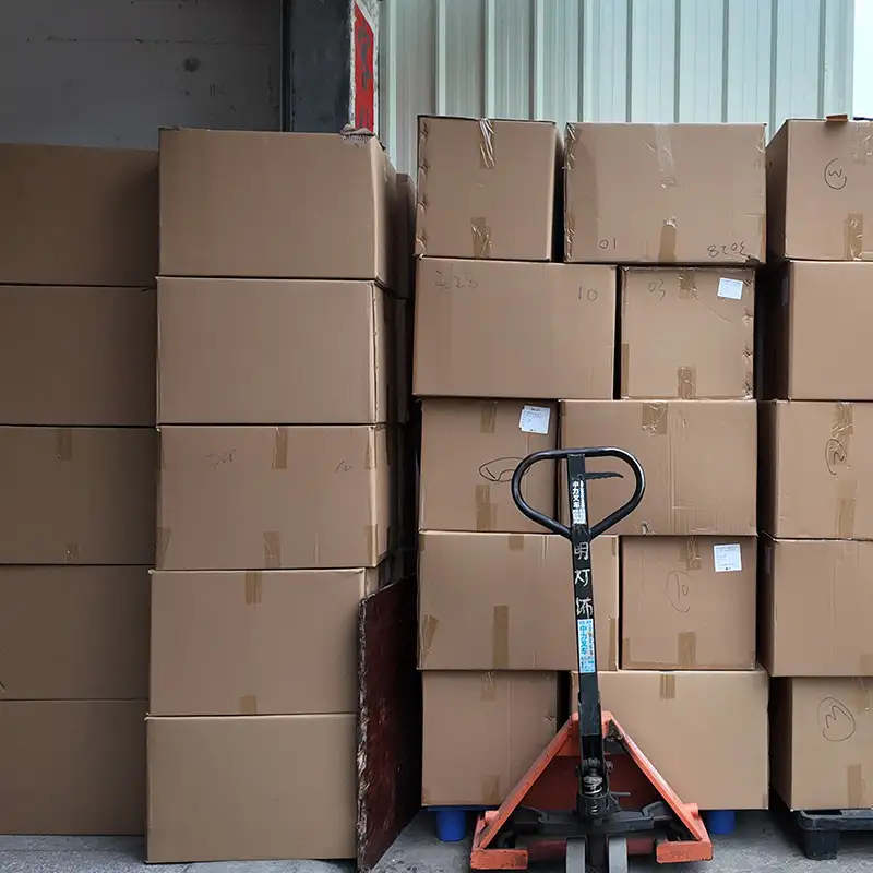 The packaged toys waiting for loading at the warehouse gate
